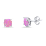 Round Solitaire Stud Earrings 925 Sterling Silver Lab Created Opal 7mm