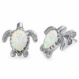 Turtle Stud Earrings Lab Created Opal 925 Sterling Silver