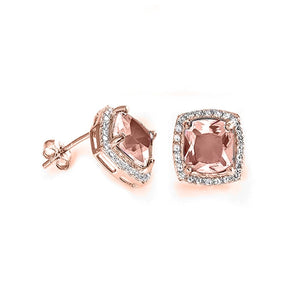 Halo Cushion Cut Simulated Morganite Round CZ Rose Gold Plated Sterling Silver
