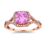 Halo Infinity Shank Engagement Ring Cushion Simulated Cubic Zirconia 925 Sterling Silver