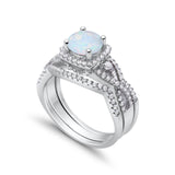 Halo Wedding Trio Piece Ring Simulated Cubic Zirconia 925 Sterling Silver