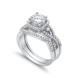 Halo Wedding Trio Piece Ring Simulated Cubic Zirconia 925 Sterling Silver