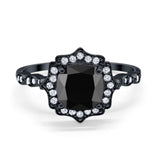 Halo Engagement Ring Cushion Simulated Cubic Zirconia 925 Sterling Silver