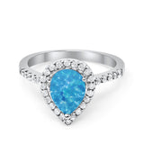 Halo Teardrop Bridal Filigree Ring Simulated Cubic Zirconia 925 Sterling Silver