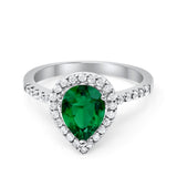 Halo Teardrop Bridal Filigree Ring Simulated Cubic Zirconia 925 Sterling Silver