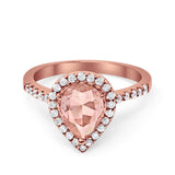 Halo Teardrop Bridal Filigree Ring Simulated Cubic Zirconia 925 Sterling Silver