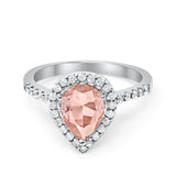 Halo Teardrop Bridal Filigree Ring Simulated Cubic Zirconia 925 Sterling Silver