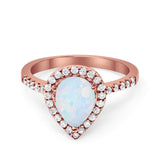 Halo Teardrop Bridal Filigree Ring Simulated Cubic Zirconia 925 Sterling Silver