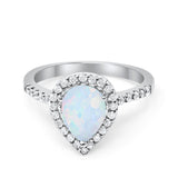 Halo Teardrop Bridal Filigree Ring Simulated Cubic Zirconia 925 Sterling Silver