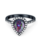 Halo Teardrop Bridal Filigree Ring Simulated Cubic Zirconia 925 Sterling Silver