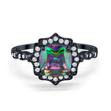 Halo Engagement Ring Cushion Simulated Cubic Zirconia 925 Sterling Silver