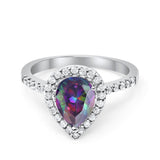 Halo Teardrop Bridal Filigree Ring Simulated Cubic Zirconia 925 Sterling Silver