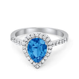 Halo Teardrop Bridal Filigree Ring Simulated Cubic Zirconia 925 Sterling Silver