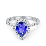 Halo Teardrop Bridal Filigree Ring Simulated Cubic Zirconia 925 Sterling Silver