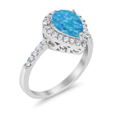 Halo Teardrop Bridal Filigree Ring Simulated Cubic Zirconia 925 Sterling Silver