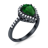 Halo Teardrop Bridal Filigree Ring Simulated Cubic Zirconia 925 Sterling Silver