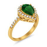 Halo Teardrop Bridal Filigree Ring Simulated Cubic Zirconia 925 Sterling Silver