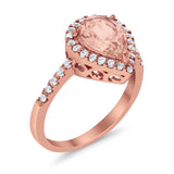 Halo Teardrop Bridal Filigree Ring Simulated Cubic Zirconia 925 Sterling Silver
