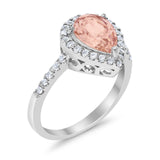 Halo Teardrop Bridal Filigree Ring Simulated Cubic Zirconia 925 Sterling Silver