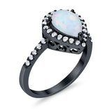 Halo Teardrop Bridal Filigree Ring Simulated Cubic Zirconia 925 Sterling Silver