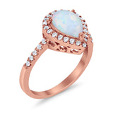 Halo Teardrop Bridal Filigree Ring Simulated Cubic Zirconia 925 Sterling Silver