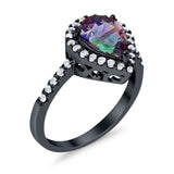 Halo Teardrop Bridal Filigree Ring Simulated Cubic Zirconia 925 Sterling Silver