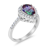 Halo Teardrop Bridal Filigree Ring Simulated Cubic Zirconia 925 Sterling Silver