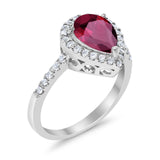 Halo Teardrop Bridal Filigree Ring Simulated Cubic Zirconia 925 Sterling Silver