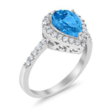 Halo Teardrop Bridal Filigree Ring Simulated Cubic Zirconia 925 Sterling Silver