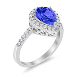 Halo Teardrop Bridal Filigree Ring Simulated Cubic Zirconia 925 Sterling Silver