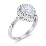 Halo Teardrop Bridal Filigree Ring Simulated Cubic Zirconia 925 Sterling Silver