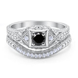 Vintage Style Two Piece Wedding Ring Bridal Simulated CZ 925 Sterling Silver