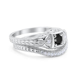 Vintage Style Two Piece Wedding Ring Bridal Simulated CZ 925 Sterling Silver