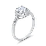 Halo Art Deco Wedding Ring Simulated Cubic Zirconia 925 Sterling Silver