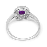 Halo Art Deco Wedding Ring Simulated Cubic Zirconia 925 Sterling Silver
