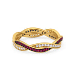 Crisscross Braided Weave Design Eternity Band Ring Round Simulated CZ 925 Sterling Silver