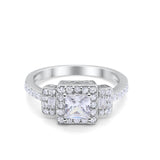 Halo Art Deco Wedding Engagement Ring Princess Cut Round Baguette Cubic Zirconia 925 Sterling Silver