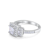 Halo Art Deco Wedding Engagement Ring Princess Cut Round Baguette Cubic Zirconia 925 Sterling Silver