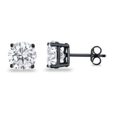 Butterfly Back 4 Prong Round Casting Cubic Zirconia Stud Earrings Black Tone 925 Sterling Silver 3mm-9mm Choose Size