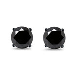 Butterfly Back 4 Prong Round Casting Cubic Zirconia Stud Earrings Black Tone 925 Sterling Silver 3mm-9mm Choose Size