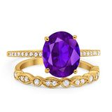Two Piece Oval Wedding Simulated CZ Bridal Set Ring Band 925 Sterling Silver