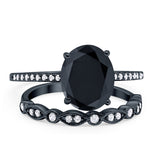 Two Piece Oval Wedding Simulated CZ Bridal Set Ring Band 925 Sterling Silver