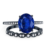 Two Piece Oval Wedding Simulated CZ Bridal Set Ring Band 925 Sterling Silver
