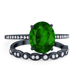 Two Piece Oval Wedding Simulated CZ Bridal Set Ring Band 925 Sterling Silver