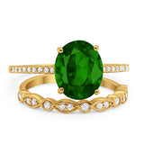 Two Piece Oval Wedding Simulated CZ Bridal Set Ring Band 925 Sterling Silver