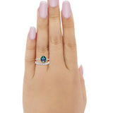 Two Piece Oval Wedding Simulated CZ Bridal Set Ring Band 925 Sterling Silver