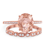 Two Piece Oval Wedding Simulated CZ Bridal Set Ring Band 925 Sterling Silver