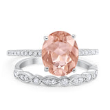 Two Piece Oval Wedding Simulated CZ Bridal Set Ring Band 925 Sterling Silver