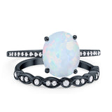 Two Piece Oval Wedding Simulated CZ Bridal Set Ring Band 925 Sterling Silver