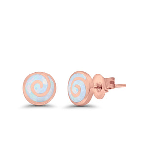 Round Spiral Swirl Stud Earrings Lab Created Opal 925 Sterling Silver
